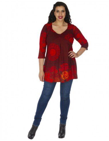 camiseta-tallas-grandes-roja-etnica-estampada 2