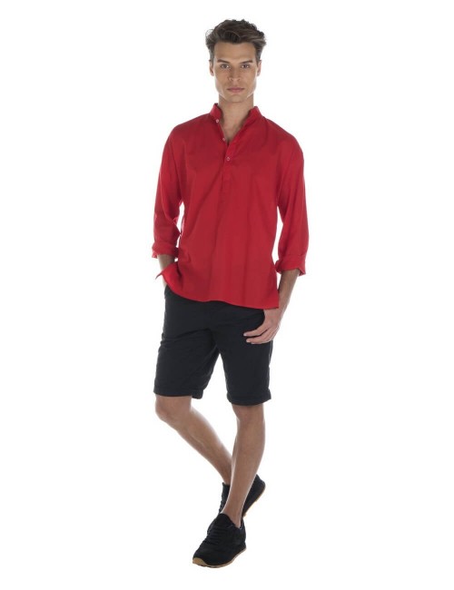 chemise-col-mao-homme-printemps-été-rouge