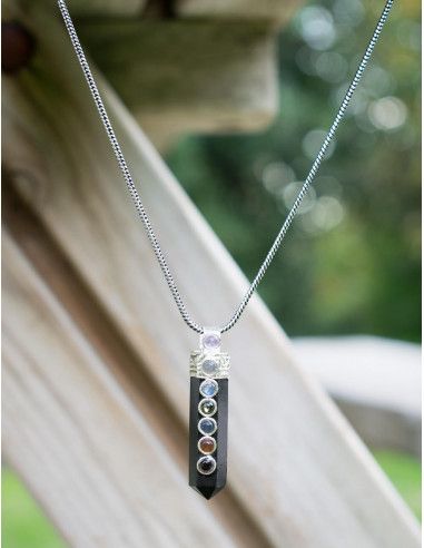 Anhänger-Stein-Mineral-Oniz-7chakras-Metall-Kettenanhänger
