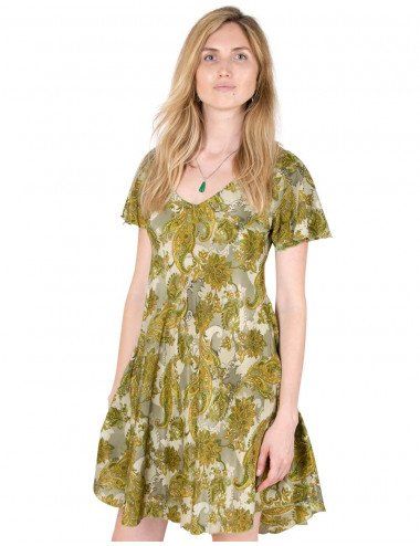 robe-courte-soie-manches-d'été-vert