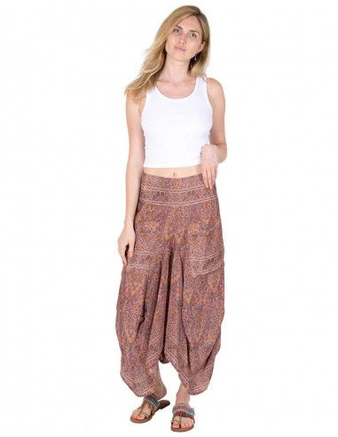 Gonna in seta stampata con tasche asimmetriche