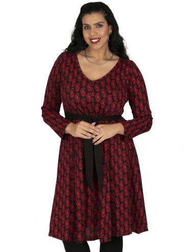 abito-cintura-stampa-rosso-plussize