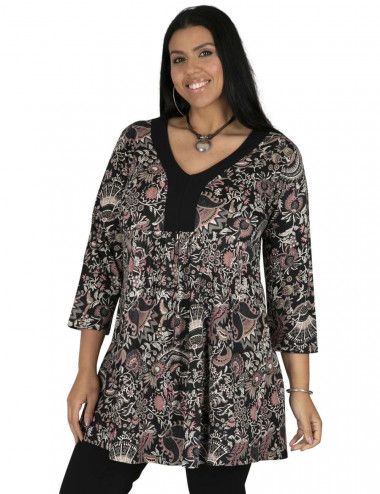 T-shirt-grandes tailles-imprimé-automne-col en v