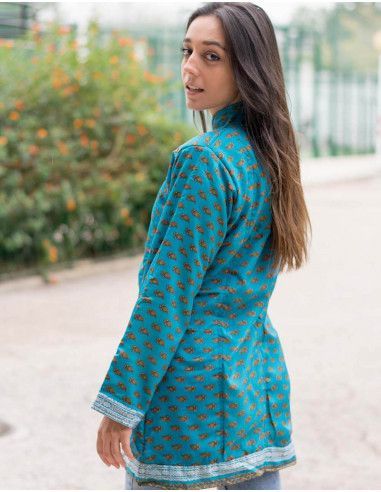 Mantel-hellblau-Seide-Polar-Herbst-Hippie