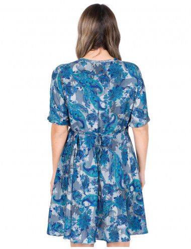 Kleid-Short-Boho-Style-Print-Blau 2