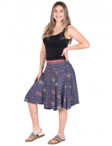 jupe-style hippie-imprimée-soie-bleu-été