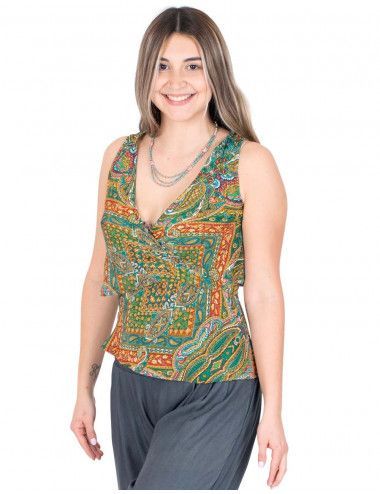 T-shirt-soie-imprimé croisé-vert