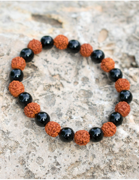 Rudraksha und Onix Kombinationsarmband