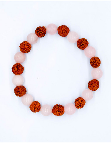 Armband aus Rudraksha-Samen und Rosenquarz