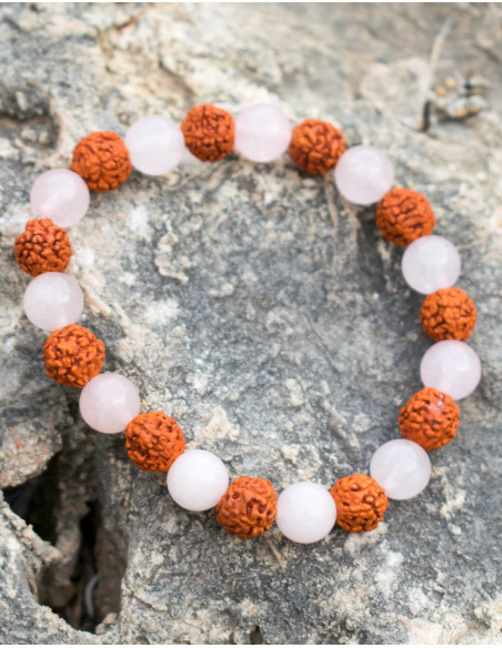 Rudraksha Seed and Rose Quartz Bracelet