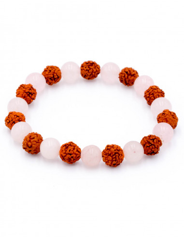 Bracciale con semi di Rudraksha e quarzo rosa