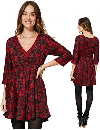 Red and Black Print Dress