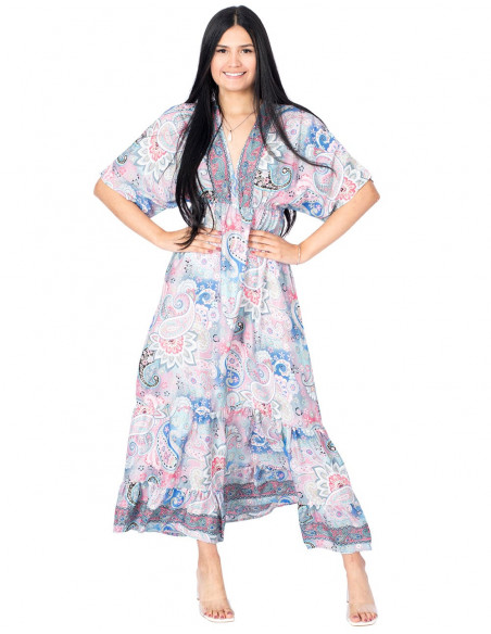 Abito lungo con stampa pastello