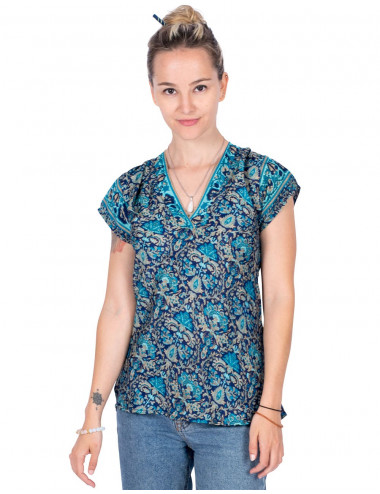 Bedrucktes Seiden-T-Shirt Blau 2