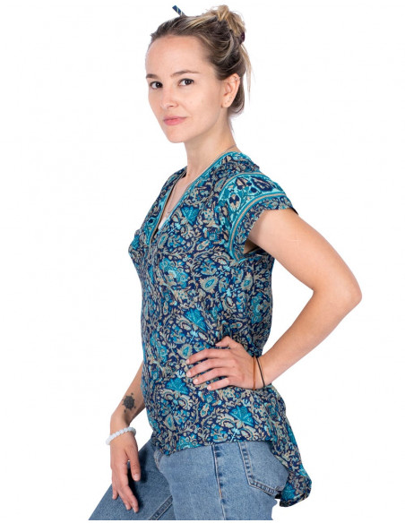 T-shirt in seta stampata Blu