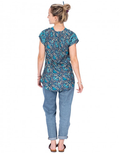 Bedrucktes Seiden-T-Shirt Blau