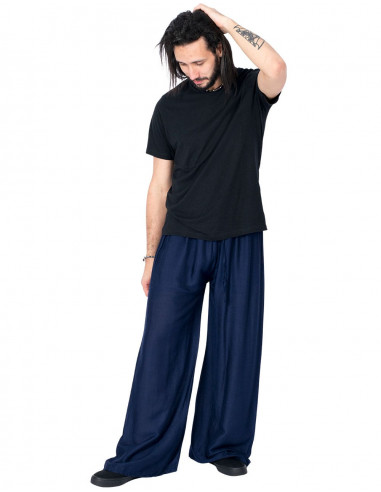 Pantalon long bleu à jambe large