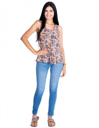 Top de seda decote redondo