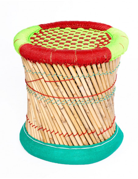 Geflochtener Bambushocker - Handgefertigt in Indien - 40 cm hoch