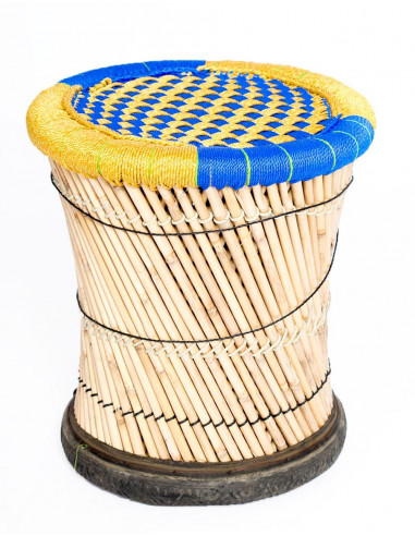 taburete-bambu-tejido-azul-amarillo
