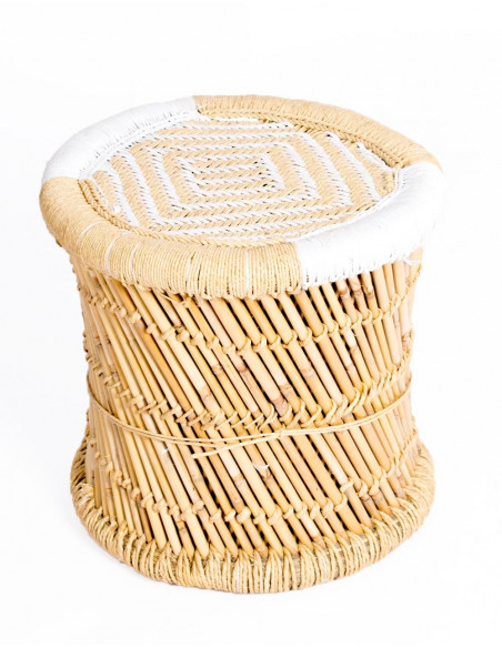 Woven Bamboo Stool | Handcrafted in India | Elastic Seat | 40x39 cm
