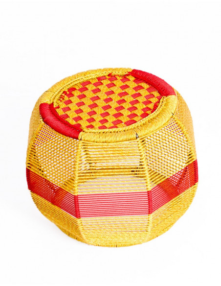 Handcrafted Designer Round Stool in Metal and Nylon Rope - Handmade in India - 29 cm