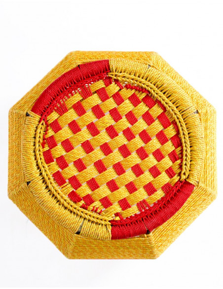 Banqueta redonda de designer artesanal em metal e corda de nylon - Feito à mão na Índia - 29 cm