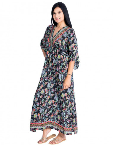 Robe en soie noire imprimée