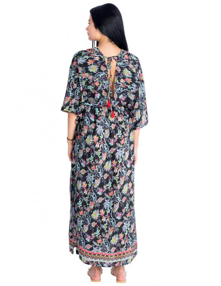 Bedrucktes schwarzes Seidenkleid