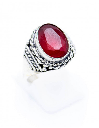 anillo-plateado-piedra-mineral-roja