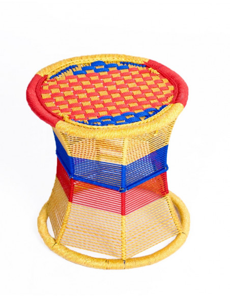 Tabouret en métal fabriqué à la main en Inde - Design unique avec corde en nylon - 36x35 cm