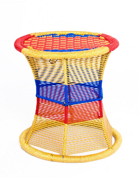 Banco de metal feito à mão da Índia - Design exclusivo com corda de nylon - 36x35 cm