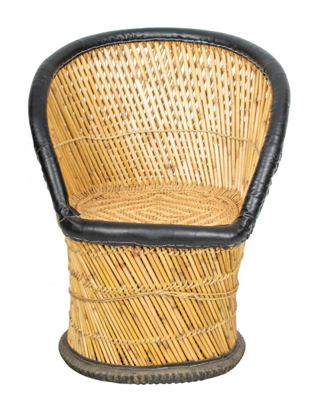 Fauteuil individuel en jute avec détails en similicuir : artisanat indien, confort exclusif
