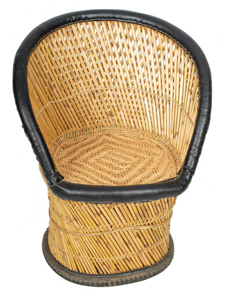 Fauteuil individuel en jute avec détails en similicuir : artisanat indien, confort exclusif
