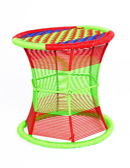 Sgabello in metallo con corda di nylon fatto a mano in India - Stile unico e confortevole | Dimensioni: 36x35 cm