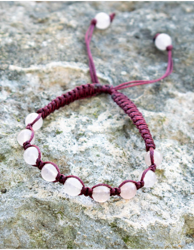 Bracelet en macramé avec pierre de quartz rose