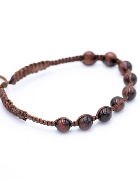 Pulseira de macramê com pedra olho de tigre