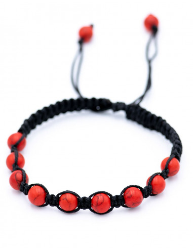 Bracelet Macramé avec Minéral Corail Rouge