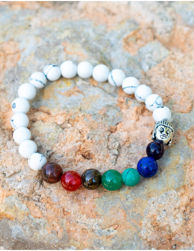 Bracciale in pietra minerale Howlite con Buddha