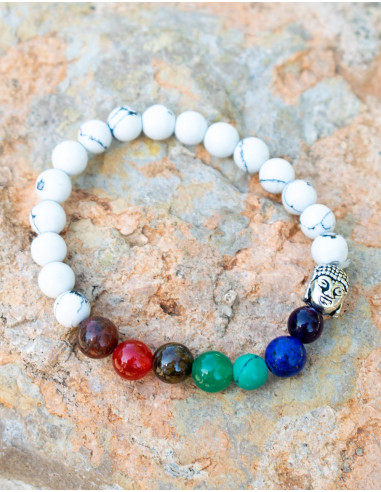 Bracciale in pietra minerale Howlite con Buddha