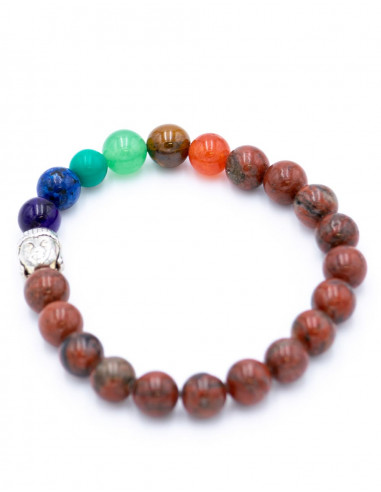 Bracciale di diaspro rosso con 7 chakra e Buddha