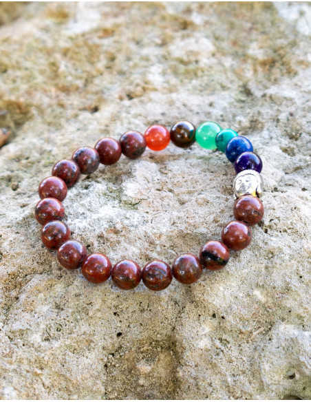 Bracciale di diaspro rosso con 7 chakra e Buddha