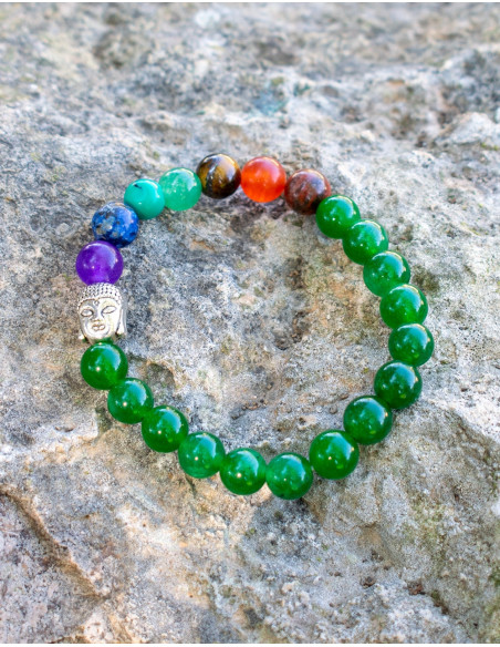 Grünes Jaspis-Mineral-Armband mit Buddha-Kopf