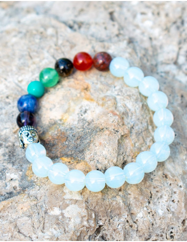 Bracelet Pierre Opalite avec 7 Chakras et Bouddha