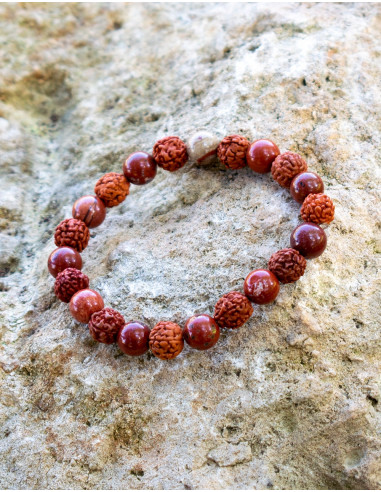 Armband aus Rudraksha und rotem Jaspis