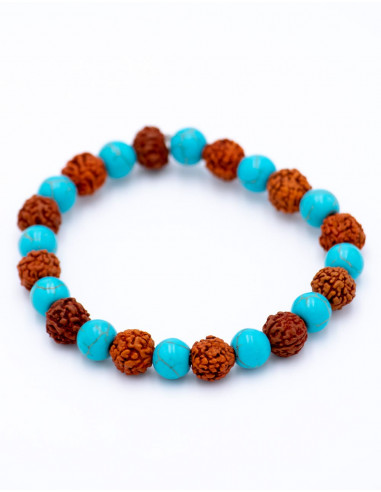 Kombiniertes Rudraksha- und Türkis-Armband