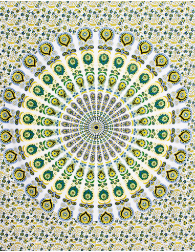 Arazzo o copriletto Mandala dai toni verdi