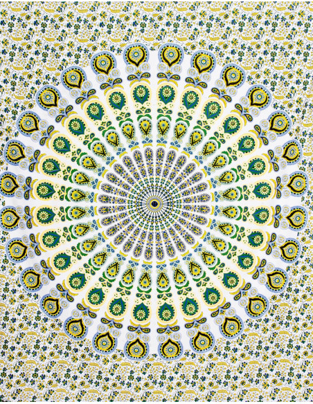 Tapisserie ou Couvre-Lit Mandala Tons Verts
