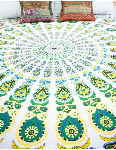 Grüntöne Mandala Wandteppich oder Tagesdecke