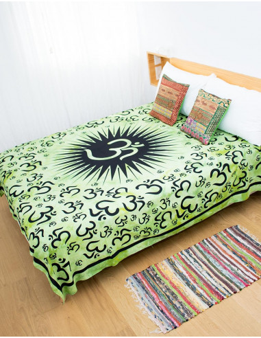 colcha-cama-doble-algodon-verde-simbolo-om